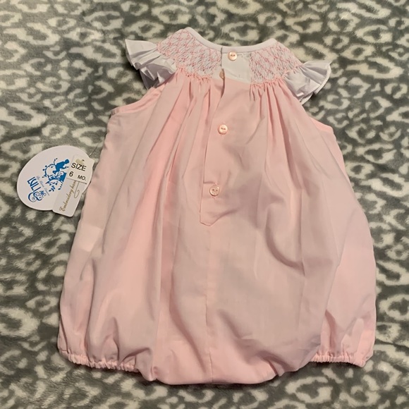 NWT, Luli & Me pink smocked romper, six month - Picture 2 of 3